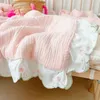 Filtar 120x150 cm Muslin Bomulls baby täcke med spets trim söt rosa flickas tröstare mjuk fairy prinsessan filt fyllmedel