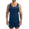 Fi pijamas para hombres Conjunto de verano satinado masculino Sleevel Tank Top Shorts ropa de dormir Ropa de dormir Ropa de dormir Homesuit Casual Homewear F9Wi #