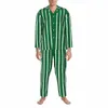 Grün und Weiß Gestreifte Nachtwäsche Herbst Vertikale Linien Retro Übergroße Pyjamas Set Männer Lg-Ärmel Bequeme Schlafzimmer Home Anzug H7Ts #