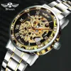 Zwycięzca Hollow Mechanical Mens Watches Top Marka luksusowa mrożona mrożona moda punkowa zegar ze zegarem mężczyzny 2011131823