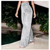 Women's Pants High Waist Glitter Women Silver Sparkly Flare Sequined Trousers Y2k Shiny Highstreet Sequin Straight 2024