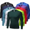 T-shirt sportiva bodybuilding Camicia da corsa ad asciugatura rapida Manica Lg Camicia ad alta elasticità comprie uomo Fitn Abbigliamento da palestra stretto 528b #