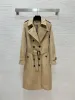 Women Khaki British Jacket Double Breasted With Belt Long Trench Classic Lapel Long Sleeve Windproof Overcoat Streetwear