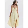 Grundlegende Freizeitkleider, bequeme Schönheit, kein Bügel, Bustier-Sommerkleid, schlankes, figurbetontes, elegantes A-Linien-Sommer-High-Split-Party-Sexy-Midi-Kleid C24315