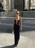 Women Sexy Hollow Out Spaghetti Strap Maxi Dress Ladies Elegant Off Shoulder Sleeveless Slim Dresses Female Club Evening Gown