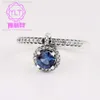 Anel Pandora Designer Alit Pans S925 Anel de Prata 19 Anel Redondo Azul Inverno 198491c01