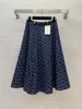 Classic letter jacquard denim fabric, high waisted long skirt with large hem