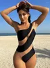 Women's Swimwear In-X Black One Piece Swimsuit Women Tummy Control Patchwork Shoulder 2024 Sexy Beachwear Sets BathingSuit