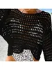 S - XL Long Sleeve Hollow Out Top Mesh Sheer Tunic Beach Cover Up Cover-ups Beach Dress Beach Wear Beachwear Female Women V4574 240314