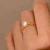 Cluster Rings Fashion Design Vintage Lace Hollow Pearl Ring Women's Exquisite 925 Sterling Silver Gold Plated Jewelry Accessories Gift