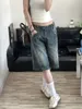 American Retro Blue Denim Shorts Women Korean Style High midjecyklist Jeans Feminino 2024 Summer Chic Streetwear 240312