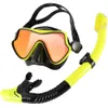 Set maschera da snorkeling Occhialini da nuoto in silicone Kit da addestramento subacqueo Top asciutto Lente colorata Vista ampia Vetro temperato Antiperdita Adulti 240321