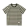 Retro Short Sleeved Ameka American Casual Crewneck Cott Striped T-shirt Men's Leggings X0TQ#