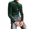 T-shirt Veet Turtleeck 2023 Fall Winter Slim Strime Casual T-shirt Men LG Sleeve Tight T-Shirt Club Camiseta Homme G9C3#