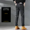 ポケットデザインフリースメンズジーンズfi厚い韓国語のクラシックfiスリムプラッシュパンツ男性カジュアルソリッドカラーデニムズボン258f＃