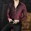 Men's Casual Shirts Velvet Shiny Prom Dance Clothes For Men Luxury Party Mens Dress Spring Long Sleeve Club Blouse 2024