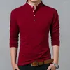 Erkek Tişörtleri Erkek Polo Gömlek Sonbahar Günlük Zarif İş Düz Renk Uzun Kollu Stand Yakası Taban T-Shirt Düğmeleri Sweatshirt 4xl
