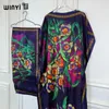 Etniska kläder Elegant Ramadan Graphic Boho Print Crew Neck Kaftan Maxi Abaya - Modest Short Sleeve Dress for Women Party with Belt med bälte