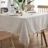 パッド綿のリネンとタッセルの長方形のテーブルクロスキッチンテーブルマップタオルテーブルクロステーブルウェディング装飾コーヒーテーブルカバー