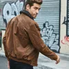 Mens Winter Pigskin äkta läderbomberjacka Löst passform Vintage Päls krage Biker Pälsbad Padged Warm Leather Aviator Jacket 3xl U1IX#