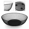 Plates Wrought Iron Fruit Basket Metal Wire Round Openwork Drain Bowl Bread Candy Storage Holder For Living Room Kitchen