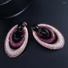 Dangle Earrings Pera European Style Red White Zzircon Rose Gold Color Long Big Round Drop for Women Dinner Party Jewelry e149
