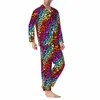 Arco-íris amor corações pijamas outono namorados solto conjuntos de pijama de grandes dimensões dos homens lg manga kawaii lazer personalizado pijamas h076 #
