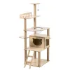 Scratchers 158cm 62.2 '' Tall Luxury Modern Cat Tree Tower Pets Scratching House Posts Trä Stor rymdkapsel Lägenhet