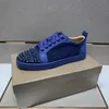 2024-4Top version of European men's shoes, red soles, low tops, blue leather upper, studded casual shoes, men's and women's fashion shoes, original last, size 38-46