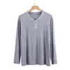 Modale Pyjama Slaap Tops mannen Butt-down V-hals Lg Mouw T-shirt Eenvoudig Ondergoed Casual Nachtkleding Mannen Henley Shirt s3Sj #