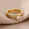 Banda de acero inoxidable Anillos redondos de acero para mujeres Color geométrico Ring de cristal Geométrico Ring Estética Fiesta de bodas Jewerly Bague Femme J240326