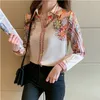 Outono moda floral impressão blusa feminina camisas de cetim senhora do escritório elegante topos manga longa roupas de seda 18440 240326