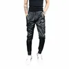 idopy New Arrival Autumn Winter Mens Korean Hip Hop Faux Leather Harem Pants Drawstring Elastic Waist PU Leather Joggers u93u#