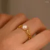 Cluster Rings Fashion Design Vintage Lace Hollow Pearl Ring Women's Exquisite 925 Sterling Silver Gold Plated Jewelry Accessories Gift