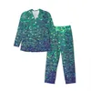 Pyjamas Mens Green Sparkle Chambre à coucher Vêtements de nuit Sirène Paillettes Imprimer 2 pièces Esthétique Pyjama Ensemble Mignon Doux Surdimensionné Accueil Costume Q1nq #