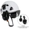 Capacetes de segurança com viseira capacete protetores de ouvido com óculos ABS construção ajustável equitação ao ar livre Climing Safety Working Caps 240322
