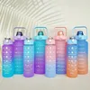 LUSQI 3pcsset Sports Water Bottle Leakproof Motivational With Straw And Time Marker Gradient Color Plastic Cup BPA Free 240325