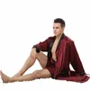 Printemps Noir Col Châle Rouge Hommes Peignoir Shorts Costume Kimo Maison Soie Mâle Robe Ensembles Doux Confortable Mince Lg Manches Robe De Bain g4JW #