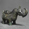 Декоративные статуэтки Бронзовая статуя носорога Красное пятно Зеленая вышитая патина Чистая медь Ремесленные украшения Изысканная коллекция