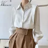 Chic Design Ruffles Bluuses Women ol Fashion Black White Shirt Office Lady Polo Collar Blusas Long Sleeve Spring Tops 240322