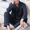 Новая пижама для мужчин Lounge Sleepwear Пижамы в клетку с принтом Весна Осень Мужчины LG рукав Домашняя одежда 2 шт. Мужской пижамный комплект t2rh #