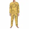 Vintage Céleste Soleil Pyjama Ensembles Automne Jaune Magique Mo Étoiles Nuit Douce Nuit 2 Pièces Casual Lâche Surdimensionné Vêtements De Nuit t2cn #