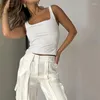 Pantalon deux pièces pour femmes LIYONG ensemble été décontracté solide col carré haut ample avec poches Flash Streetwear