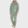 Män konstgjord ull LG Sleeve Pyjamas Casual Solid Color Zipper Loose Hooded Jumpsuit Pyjamas Casual Winter Warm Rompe G5W0#