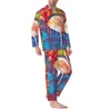 Flamingo Design Pyjama Sets Abstrakte Malerei Kunst Warme Nachtwäsche Männlich Lg Sleeve Ästhetische Freizeit 2 Stück Home Anzug Große Größe e2HS #
