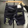 Supzoom Neue Ankunft Top Fi Sommer Stickerei Brief Kleine Dunkelblau Casual Dünne Denim Cargo Hosen Jeans Männer Shorts 28EO #