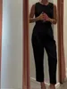 Women's Two Piece Pants Chic Solid Long Pant Set For Women 2024 Spring Summer Sleeveless Top Casual Trousers Fashion Office Lady Commuter 2