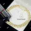 Collana in argento sterling placcato oro di qualità speciale: catena a maglie cubane VVS Moissanite a 3 file
