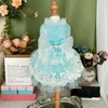 Vestuário para cães verão fio fino roupas para animais de estimação luz azul artesanal lantejoulas laço arco lolita vestido de princesa para pequenos cães médios chihuahua filhote de cachorro