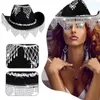 Berets Heavy Diamond Cowboy Chapéus Borlas Chapéu de Cristal para Disco House Cocktails Festas Férias Sparkly Comediante